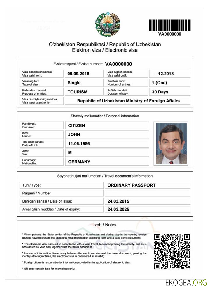 Visa électronique OUZBÉKISTAN template Visa électronique OUZBÉKISTAN template